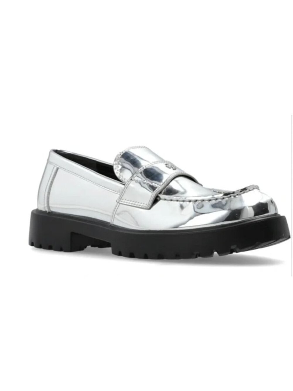NEW Tory Burch Metallic Silver Leather Lug Sole Loafers Size US 6.5 $398 [jb]